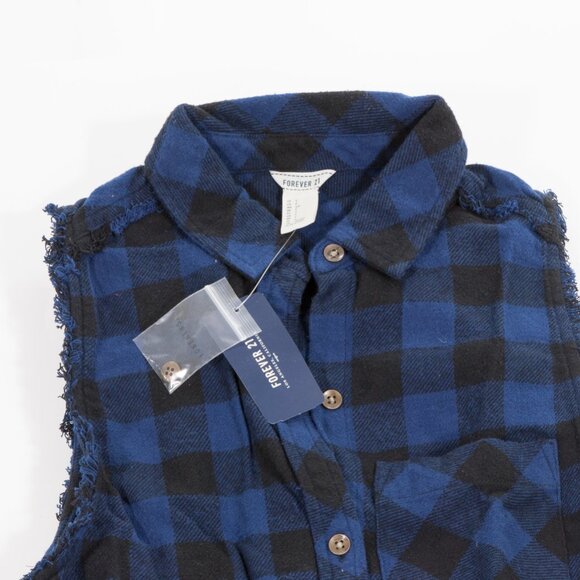 Forever 21 Blue Black Buffalo Check Sleeveless Shirt Dress Size L - Picture 3 of 3